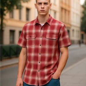 Sun + Stone Red and White Plaid Men's Shirt